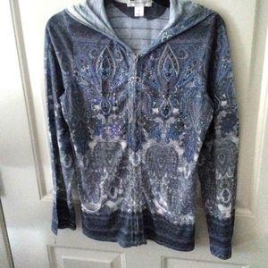 Christopher & Banks blue paisley jeweled hoodie, size M